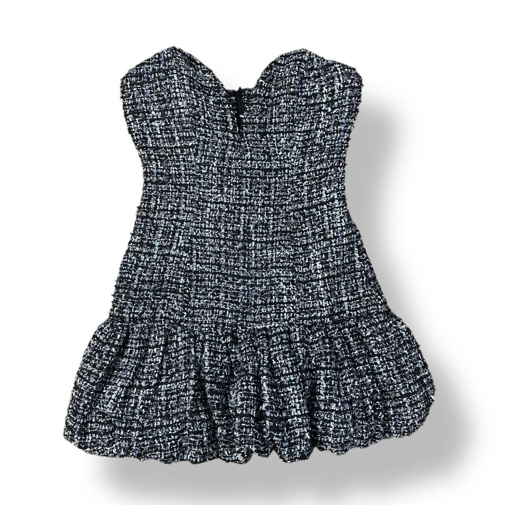 Do + Be Tweed Indie Strapless Deep V-Neck Ruffle Mini Dress Size Small Cocktail